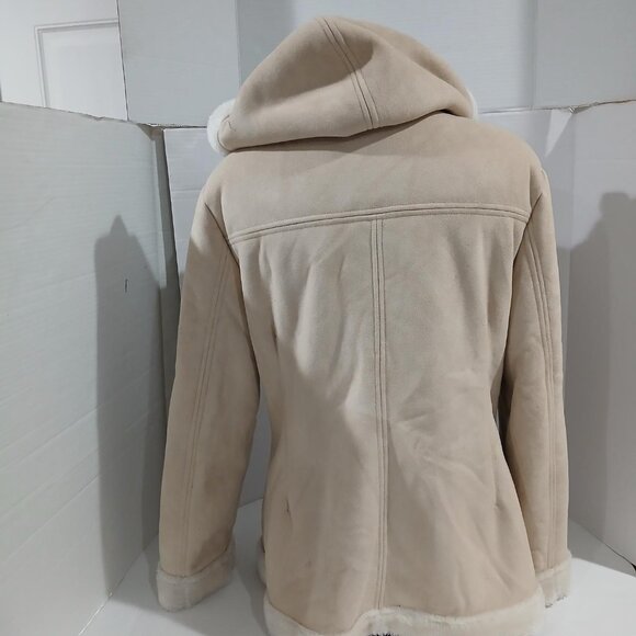 Sonoma Life + Style Women's Suede Fabric Beige HoodFaux Fur Coat/Jacket Size L. - Picture 8 of 14
